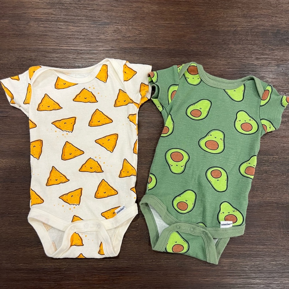 Gerber Cute Prints | Avocado & Chips Short Sleeve Bodysuits | 3-6M
